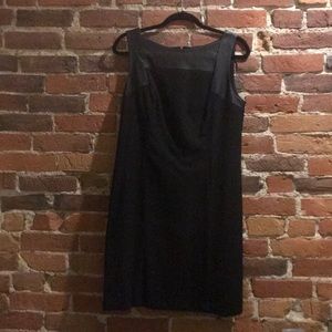 LOFT Sleeveless Black Dress with Faux Leather Trim